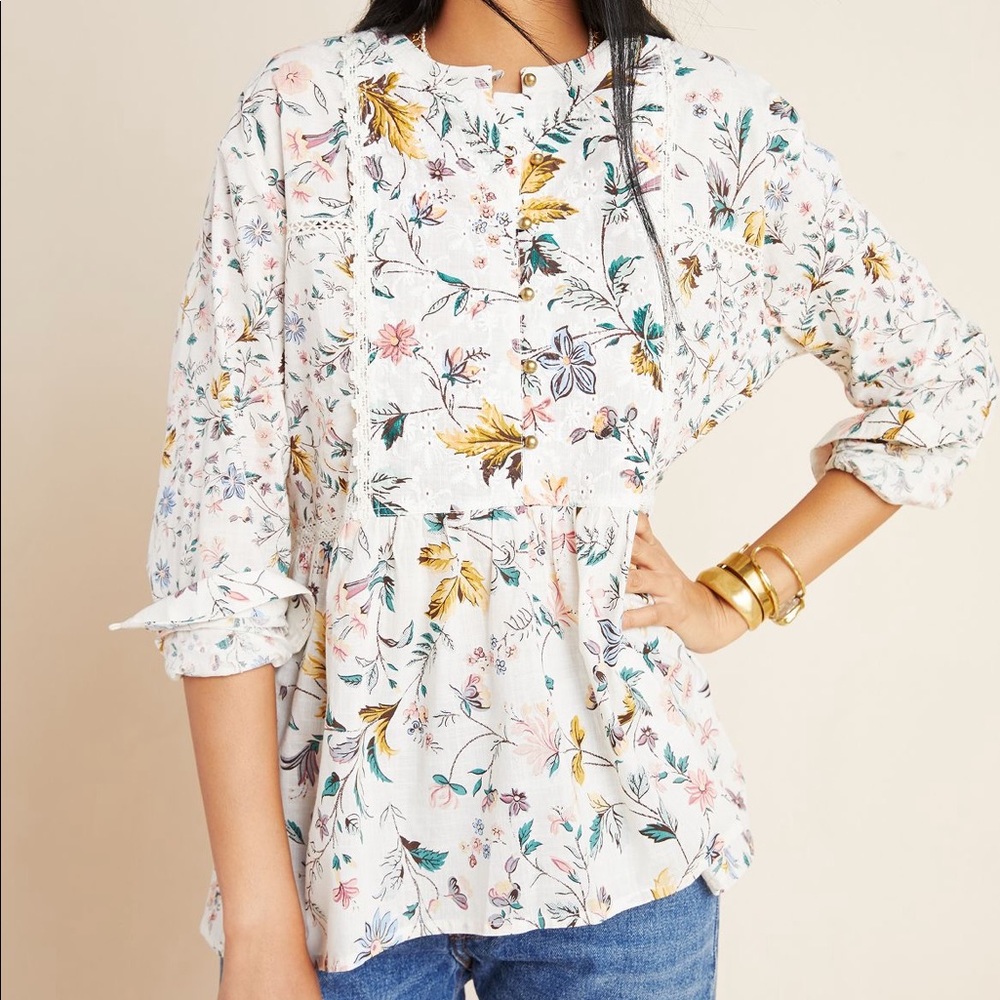 Anthropologie Genevra Lace Babydoll blouse M